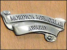 A closeup of the Mordica Memorial Award plaque.